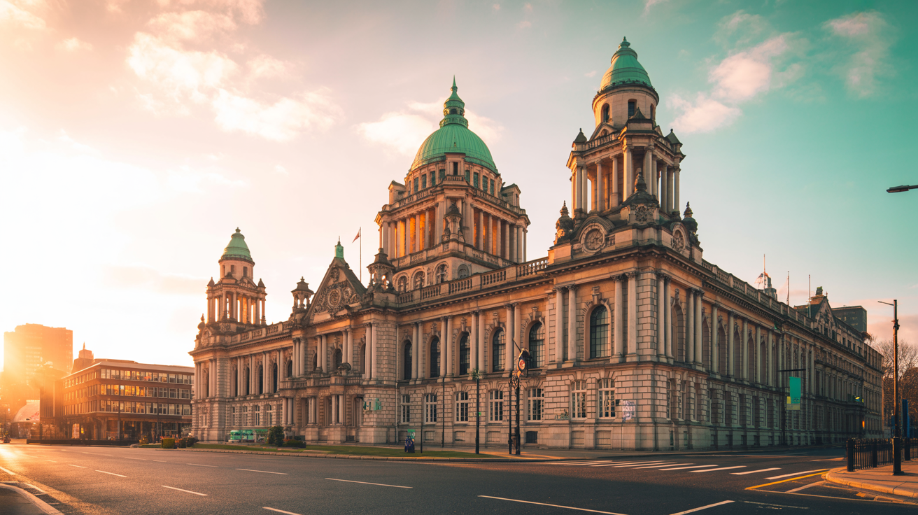 Belfast City Hall at golden hour representing Corporate and Creative Image services